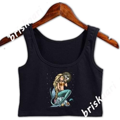 Hippie Mermaid Smokings Weeds Crop Top Women Gift Letters Summer Fashion Crew Neck Girls Personalized Tops Vest