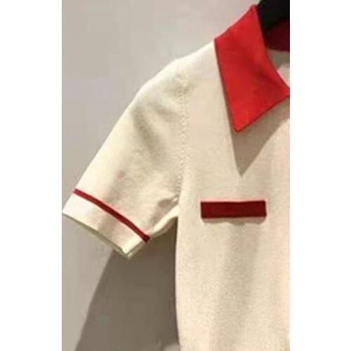 2021 Spring and Summer New Color Matching Lapel Pocket Stitching Slim Female Dress