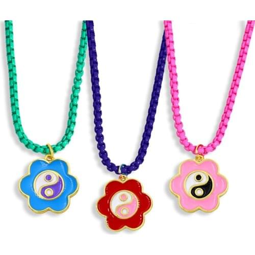 New Ins Unique Colorful Tai Chi Flower Necklace Vintage Yin Yang Necklaces Color Chain For Women Girls Fashion Jewelry Gift