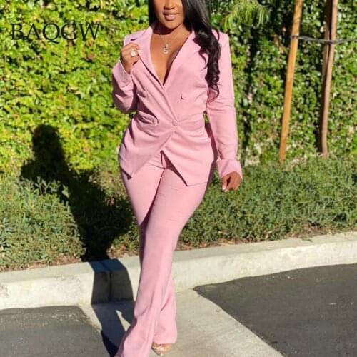 Winter Women Two Piece Set Notched Full Sleeve Blazers + Pants Suit Office Lady Two Piece Tracksuits Casual Business Outfits