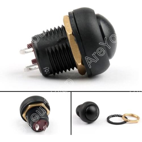 12mm Push Button Switch ON/OFF Self-Locking Industrial Grade Waterproof 5A 250VAC / 8A 125VAC 1PCS Black High Quality Switches