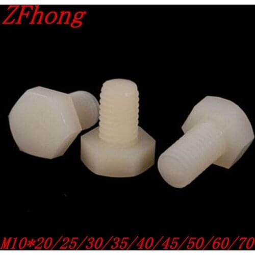 20pcs M10*20/25/30/35/40/45/50 White Nylon Plastic Hex Bolt Hex Head Screw Insulation Bolt