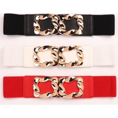 2021 Women Wide Elastic Waist Belt Dress Belt Accessories Stretch Elastic Wide Corset Waist Metal Buckle