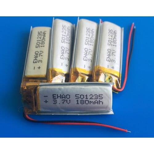 5 pcs 3.7V 180mAh 501235 li ion lithium polymer rechargeable battery for MP3 bluetooth speaker headset video 051235 5x12x35mm