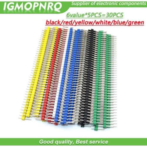 6value*5PCS=30PCS 1x40 Pin 2.54 black/red/yellow/white/blue/green Round Header connector Single inline row needle seat IGMOPNRQ
