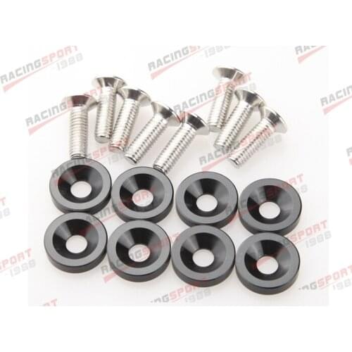 8 PC Black BILLET ALUMINUM FENDER/BUMPER WASHER/BOLT ENGINE BAY DRESS UP KIT