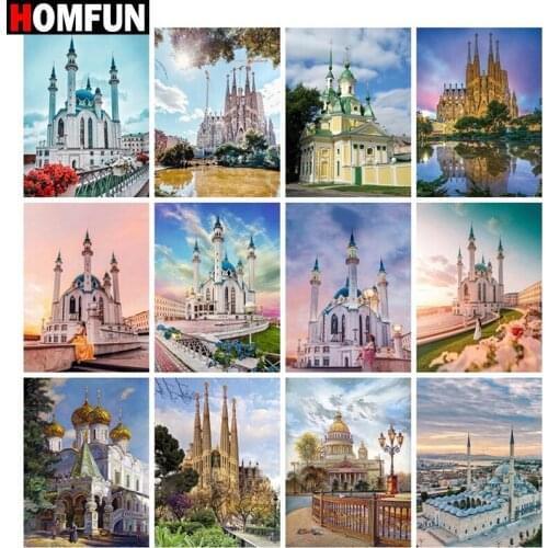 HOMFUN Full Square/Round Drill 5D DIY Diamond Painting "Castle landscape" Embroidery Cross Stitch 5D Home Decor Gift