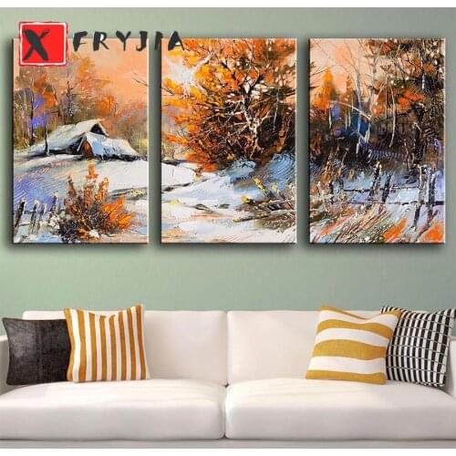 3pcs Landscape 5d Full Square Diamond Painting Art Diamond Embroidery Village Snow Winter Triptych For Living Room home decor