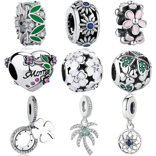 Authentic 925 Sterling Silver White Enamel Flower Crystal beads Fit Original Charm Bracelet Fashion Jewelry Making