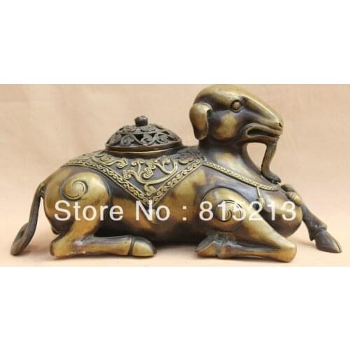 Bi00144 11" Lucky Chinese Dynasty Palace Bronze Zodiac Year Sheep Incenser Burner Censer