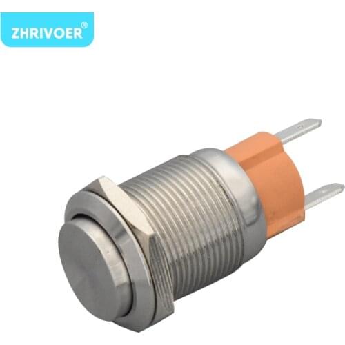 Large Current 10A 16mm 19mm 2pin Panel Hole Metal Push Button Switch Power Flat High Head Self Locking/ Reset soldering IP67 1NO