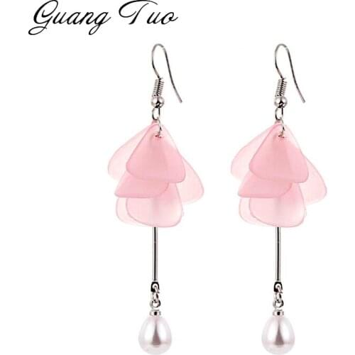 ES2106 Petal Fashion Long Earrings Hot Sale Flower Pearl Drop Earrings Elegant Women Ear Jewelry Birthday Gifts Wholesale