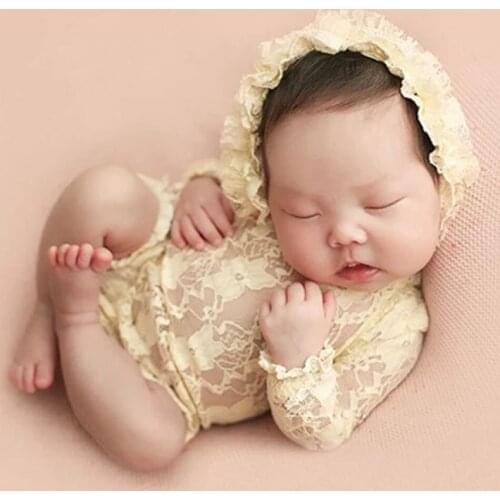 Newborn Photography Props Accessories Infant Baby Photography Clothes Baby Lace Hat+Rompers Set Baby Girl Photo Props Accessory