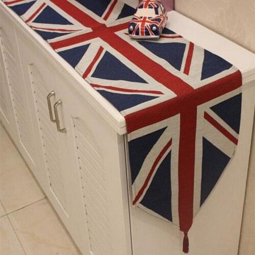 Classical British flag table runner US flag table flag dinging table shoe cabinet cover home Christmas decoration with tassels