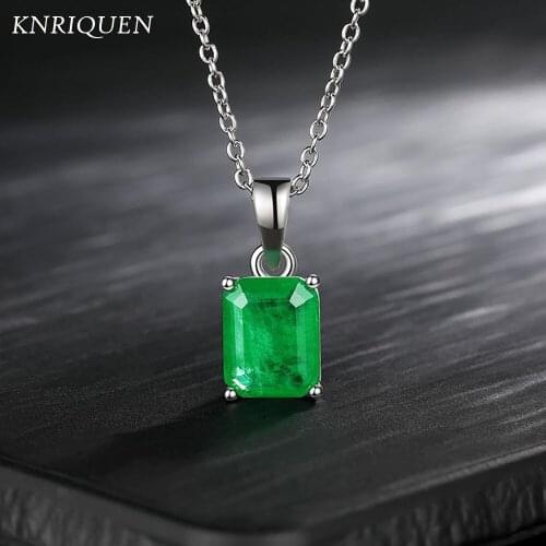 KNRIQUEN 100% 925 Real Silver Created Emerald High Carbon Diamonds Pendant Necklace for Women Wedding Party Fine Jewelry Gifts