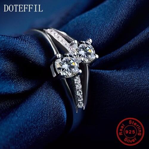 Sterling Silver Ring Woman Charm Double Zircon Ring High Quality 100% 925 Silver Luxury Jewelry