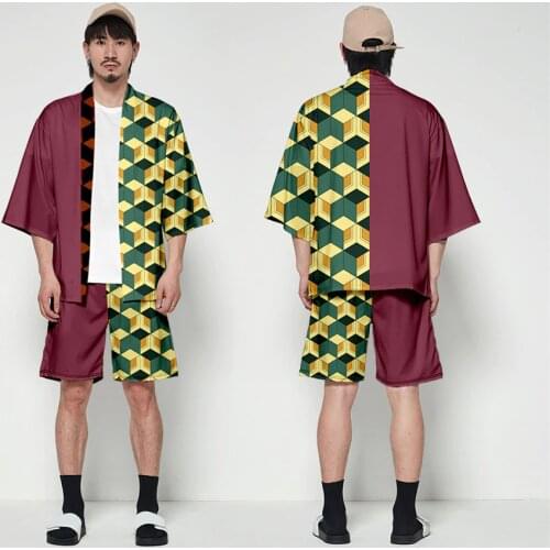 Demon Slayer Japanese Kimono Cardigan Sets Summer 3D t shirt & Shorts Harajuku Man Woman Batwing Sleeve Kimono Two Piece Set