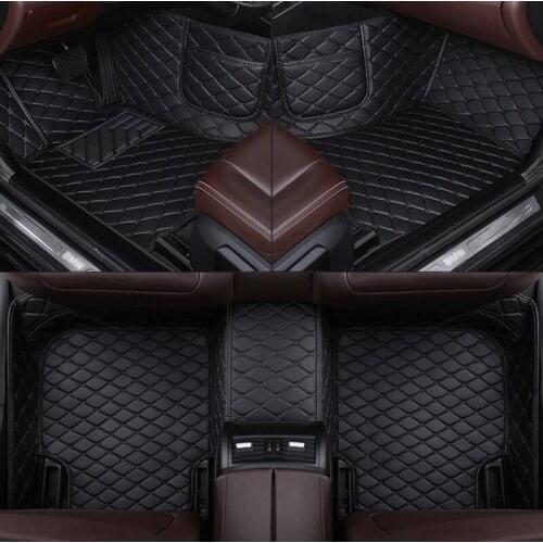 Leather Custom car floor mat for FORD Explorer Edge Ecosport Escape Expedition F-150 Falcon Fiesta carpet Phone pocket
