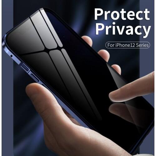 Magnetic Tempered Glass Privacy Metal Phone Cases For iPhone 12 11 Pro Max Anti-Spy Glass Case For iPhone 12 11 Pro Phone Cases