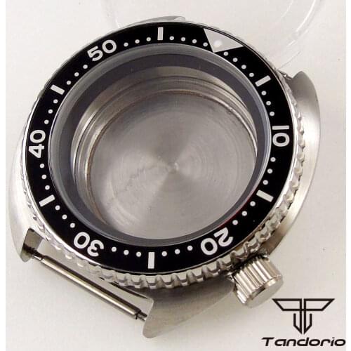 Brushed 45mm Automatic Watch Case fit NH35A NH36A 4 Clock Position Crown 5ATM Waterproof Alloy Black Insert