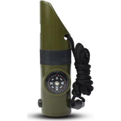 Multifunctional 7-in-1 portable emergency survival whistle for outdoor camping and hiking