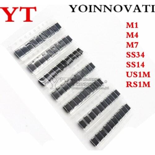 7 kinds*10pcs=70pcs/lot SMD diode package / M1 (1N4001) / M4 (1N4004) / M7 (1N4007)/ SS14 US1M RS1M SS34 KIT