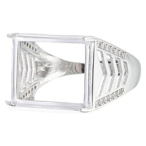 Ring Setting for 9x11mm/12x17mm Rectangle Cabochons Ring Blank White Gold Plated 925 Silver Zircon Adjustable Ring Base SR0176