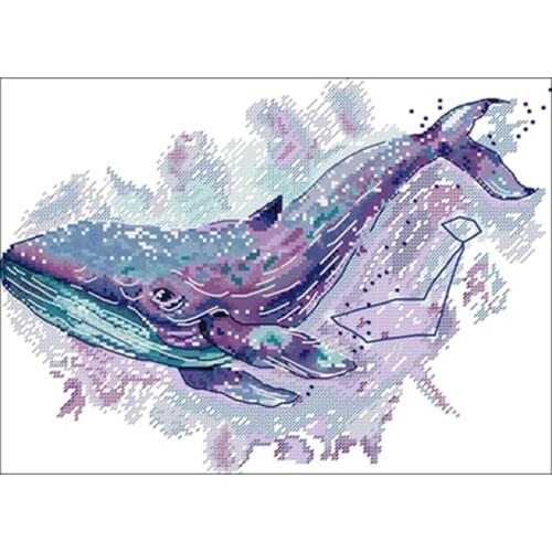 Watercolor blue whale patterns counted 11CT 14CT 18CT Cross Stitch Sets DIY Chinese Cross-stitch Kits Embroidery Needlework