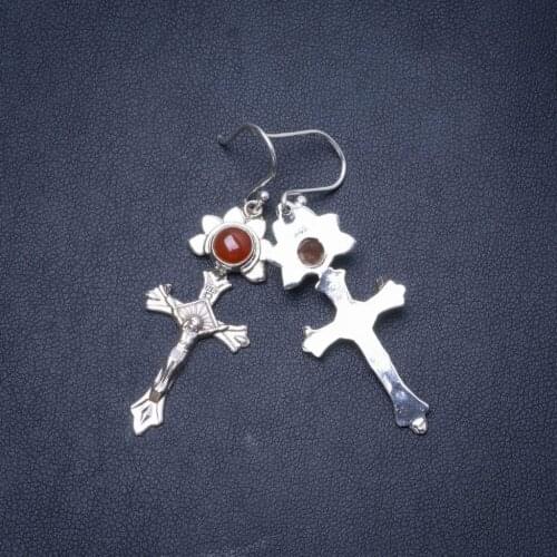 Natural Carnelian Handmade Unique 925 Sterling Silver Earrings 2" Y1086