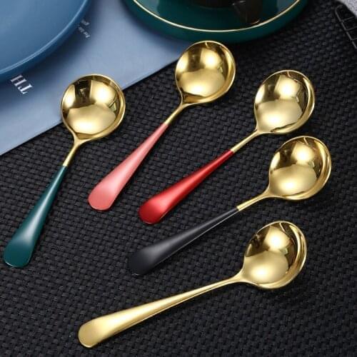 Stainless Steel Spoon Small Glod Silver Round Tea Coffee Spoon For Ice Cream Dessert Long Handled Spoon Cutlery Kitchen