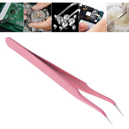 120mm Stainless Steel Precision Tweezers Anti-static Curved Tip Forceps Electronic Soldering Tweezers Repair Tool