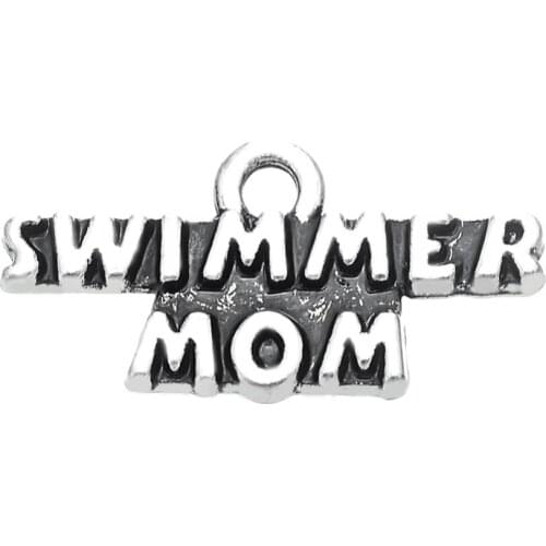 SWIMMER MOM zinc alloy antique silver plated sports charms