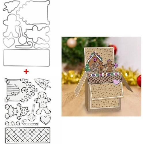 Gingerbread Men House Candy Canes Grid Border Clear Stamps Match Cutting Dies DIY Scrapbooking Craft Paper Cards Album 2020