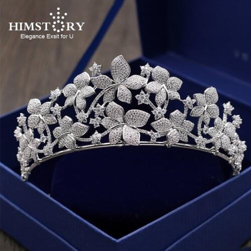 Luxurious Micro Inlays Zircon Tiara Crown Cubic Zirconia Flower Headband Hair Ornament Wedding Brides Headpiece Princess Coronet