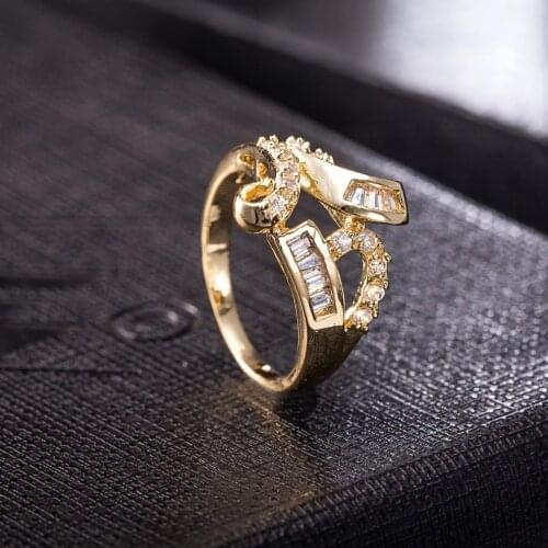 Luxury zirconia rings Geometric Crystal Gold Color Ring for Women Girl Wedding Engagement Show Elegant Jewelry Dropshipping
