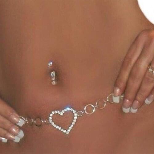 Luxury Rhinestone Hollow Heart Belly Waist Chain Body Chain Belt Accessories for Women Metal Sexy Bikini Body Jewelry Waistband