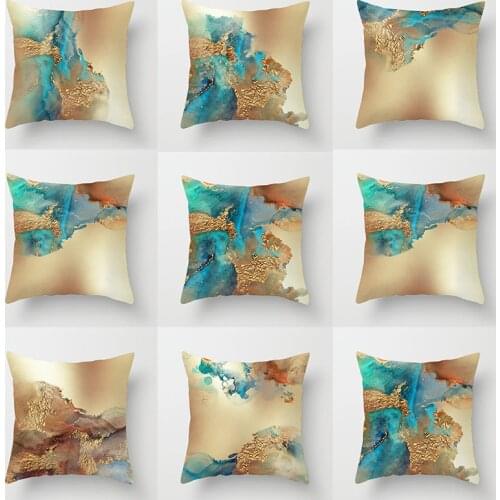 Nordic Watercolor Gold Blue Texture Print Cushion Cover Modern Fashion Decorative Pillows Case Sofa Car Bed Throw Pillows Cover