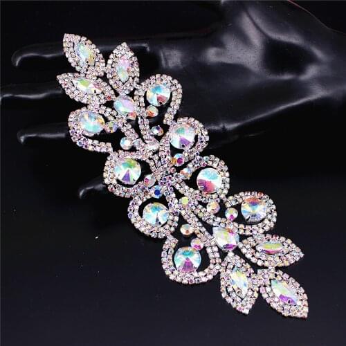 Wedding Dress Crystal Applique Accessory AB Color Rhinestone Epaulet Shoulder Tassel Decoration Sew on Adornment for Hats