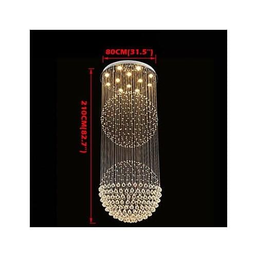 LED Modern Crystal Chandelier 12 Lights Silver transparent Clear Crystal Globe Ceiling Lamps Fixtures 80CM K9 Crystal H210CM