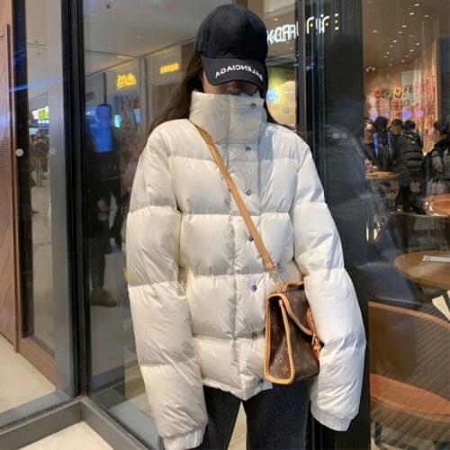 Korean style loose short bright fabric cotton-padded coat white all-match bread suit winter new thick coat