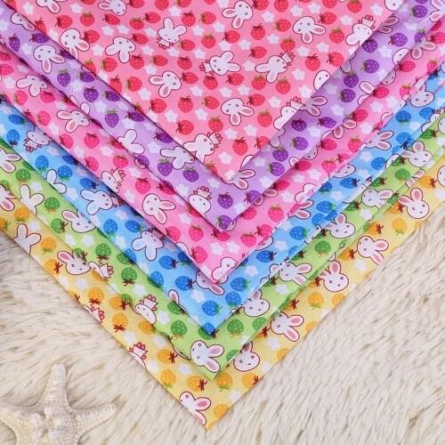 100*150cm Cartoon Strawberry Rabbit Print Fabric Material for Childrens Doll Clothes Handmade DIY Apron and Tablecloth