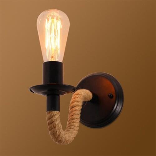 Hemp Rope Vintage Wall Lamp E27 Rustic Wall Sconces Bedside Lamp Wrought Iron Wall Indoor Lighting Retro Sconce