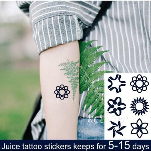 Waterproof Temporary Juice Ink Tattoo Sticker Sun Totem Geometric Shape Fruit Gel Long Lasting Tatto Art for Men Women