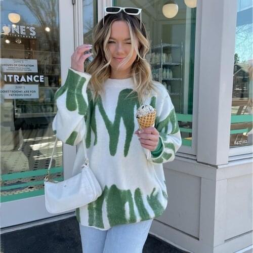 Foridol Tie-dyed Knitted Oversized Sweater Pullovers Female Casual Loose Streetwear Autumn Winter Sweater Jumper Vintage Tops