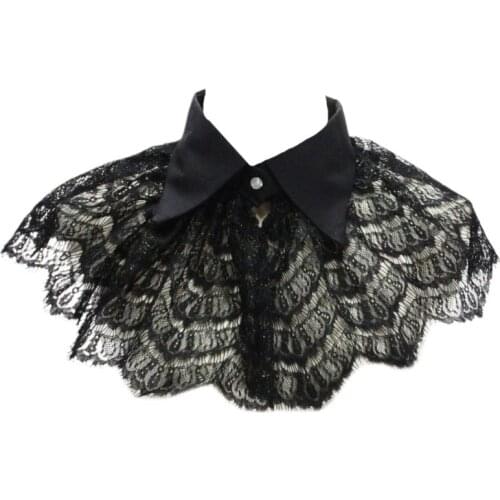 Women Retro Crochet Floral Lace Fake Collar Pointed Lapel Detachable Half Shirt High Quality and Brand New