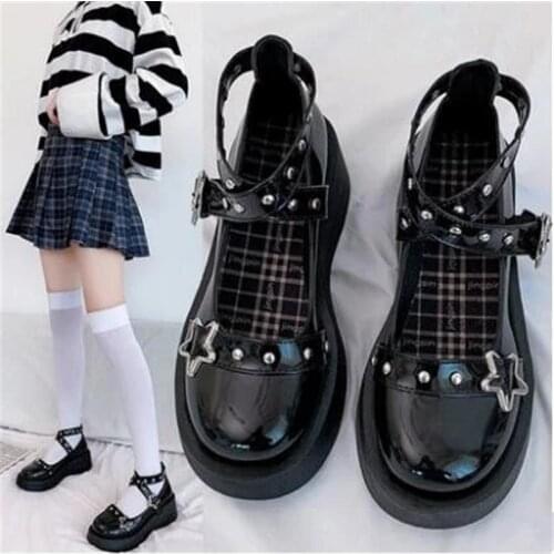2021 Japanese Loli Demon Dark Goth Punk Lolita Shoes Platform 6cm Thick Heel Cross Bandage Mary Jane Shoes Women Gothic Cosplay