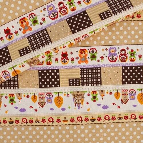 110cmx50cm Cotton Linen Fabric for handmad, bed, bag, curtain Sewing - Stripe, dot, tree and doll coffee) (LF313)
