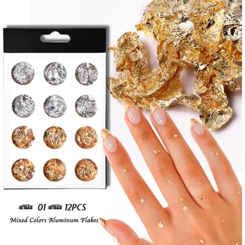 12 Boxes Gold Silver Copper Foil Tinfoil Paillette Chip Foil Nail Glitter Nail Art Design Decoration Nail Art Chip Glitter