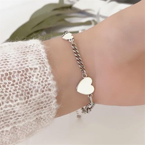 2020 New Collection Rock Punk Style Love Heart Charm Bracelet For Ladies Girls S925 Sterling Silver Cubtan Chain Party Present