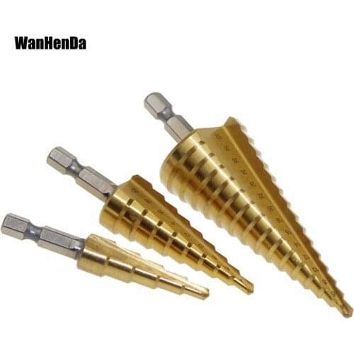 3pc Metal Drill bit 4-12mm 4-20mm 4-32mm HSS 4241 Steel Large Step Cone Titanium Coated Metal Drill Bit Cut Tool Set Hole Cutter
